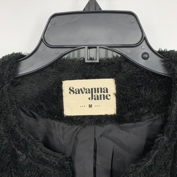 Savanna Jane Jacket Black Embroidered Aztec Faux Fur Open Front - Picture 2 of 9